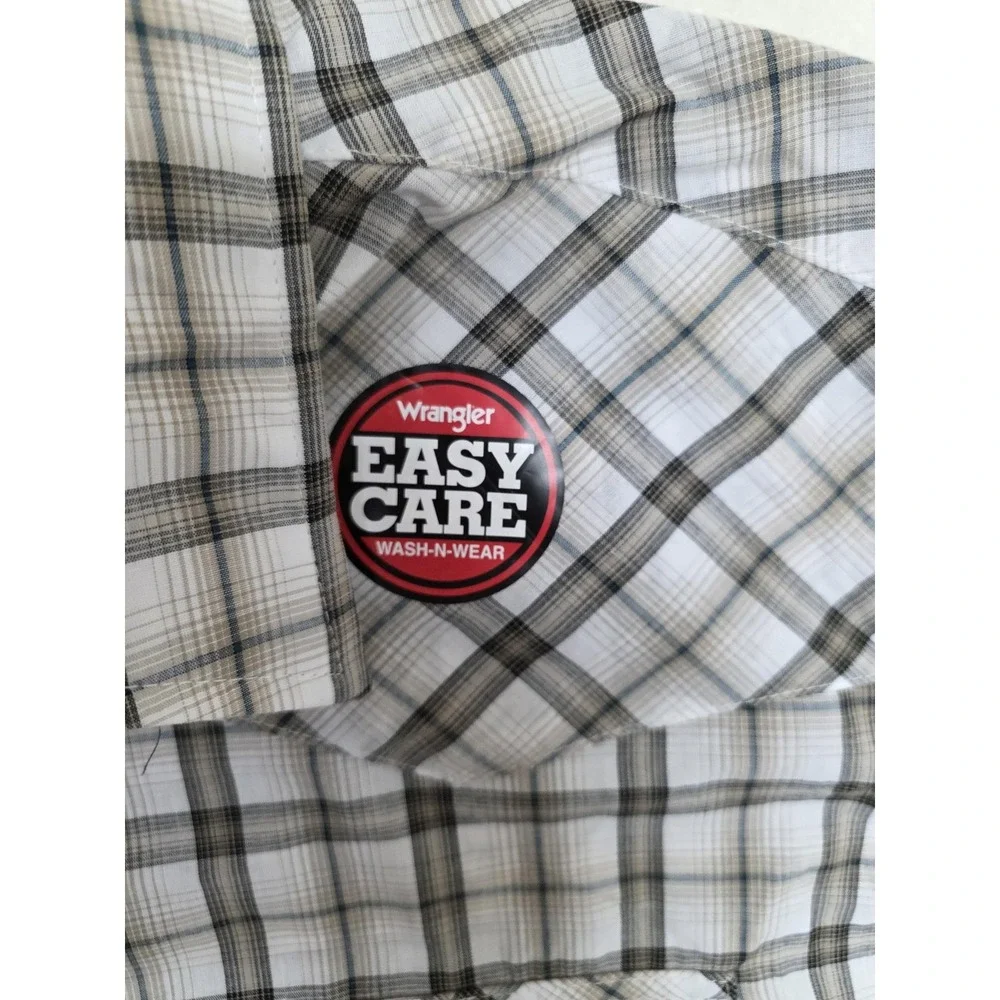 Wrangler Shirt Mens 2XL Brown Plaid Western Snap Short Sleeve Easy Care - Picture 4 of 10